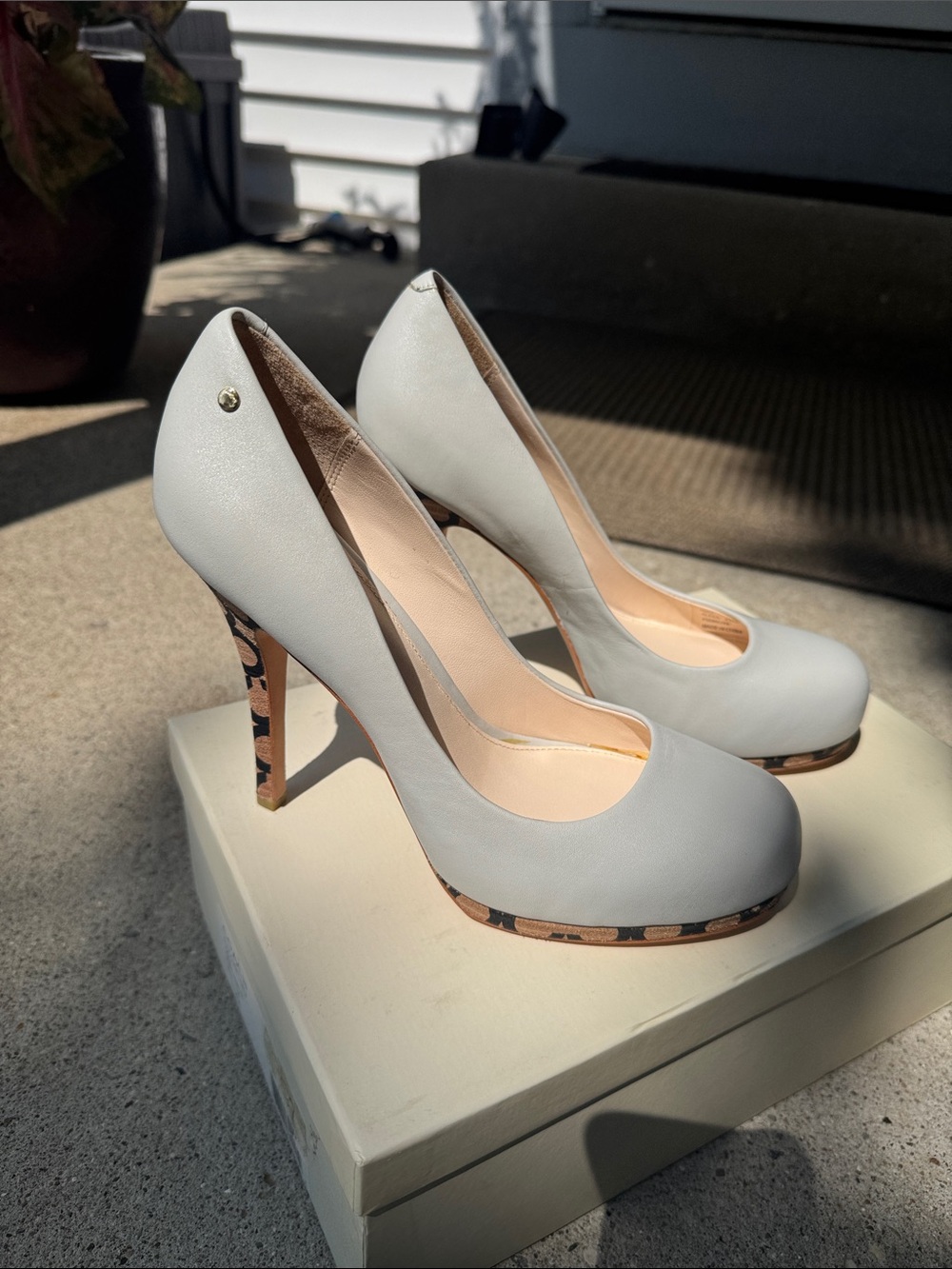 Coach NWB Round-Toe Platform Heels with Logo-Print Accents